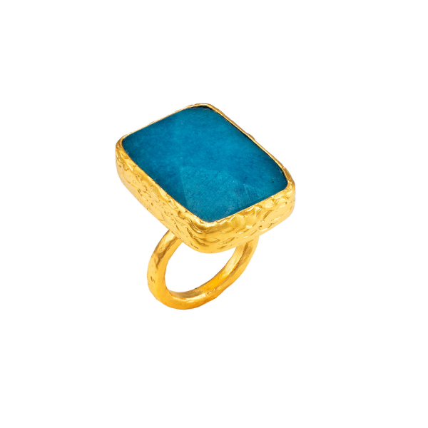Ring aus Messing vergoldet, türkis blauer Chalcedon
